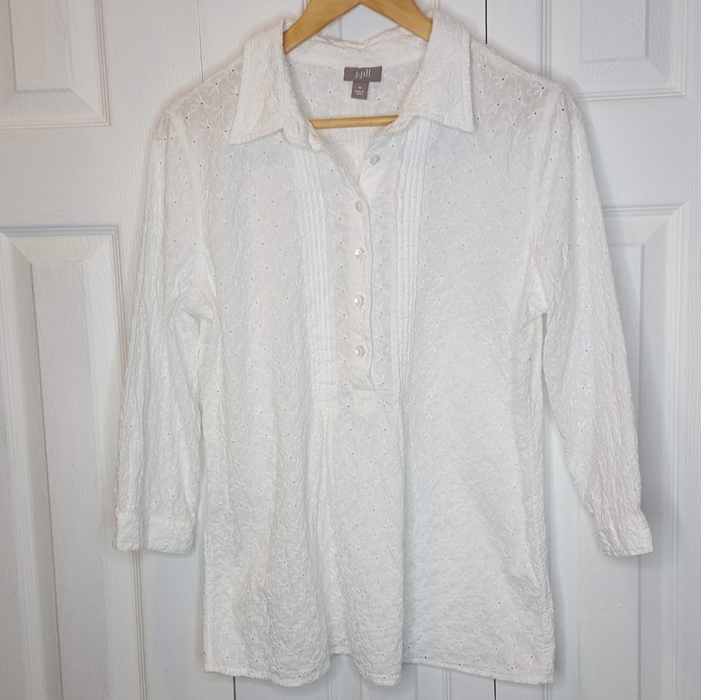 Talbots White Eyelet Button-Front Cotton Top